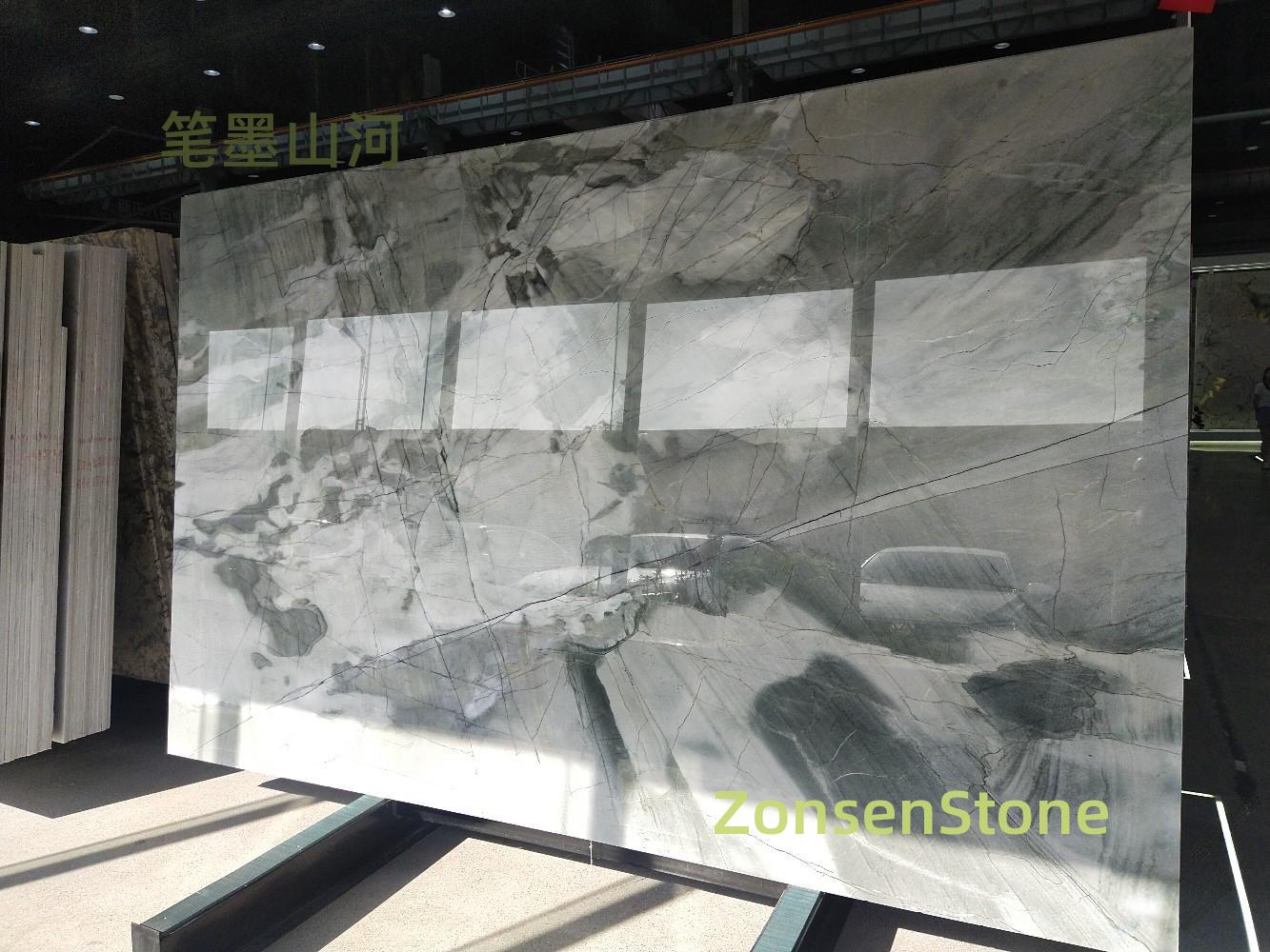 Brush and ink depicting mountains and rivers