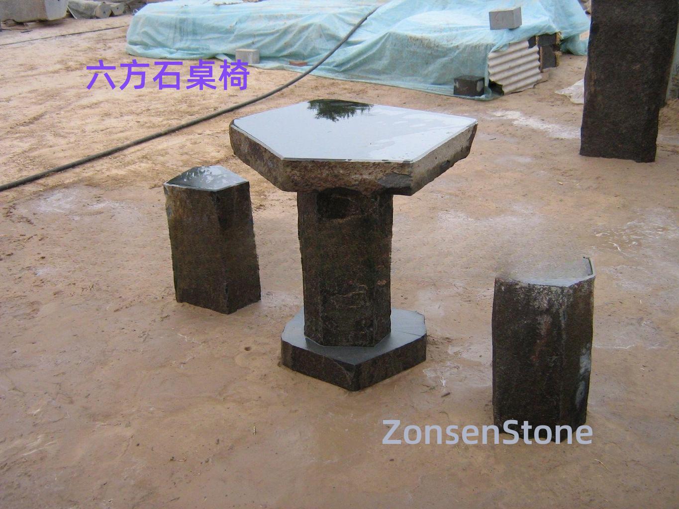 Hexagonal stone table and chairs