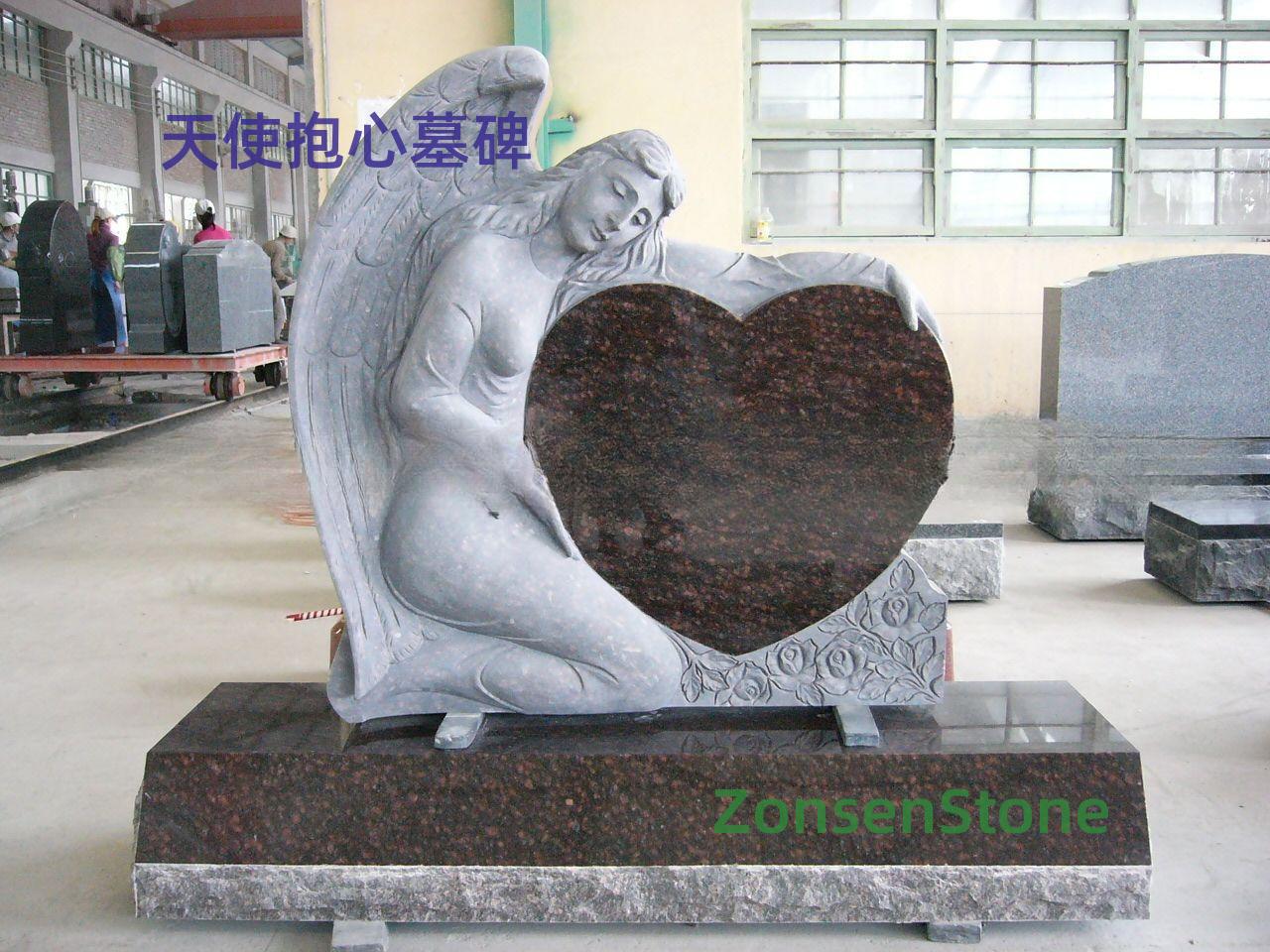 Angel Embracing Heart Tombstone