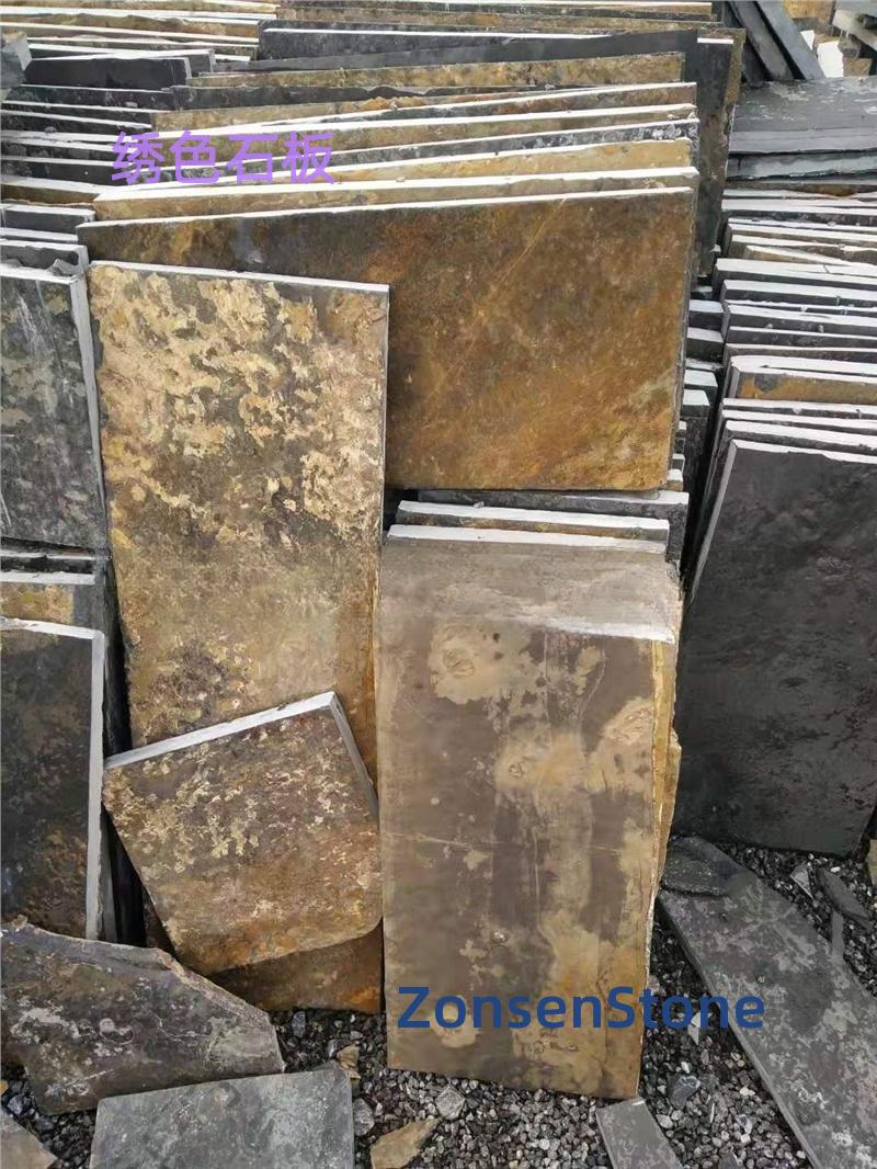 Embroidered stone slab