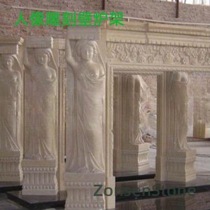 Human-shaped carved fireplace mantel